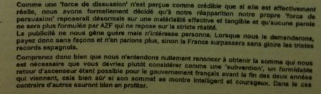 Extrait de la dernière lettre du groupe AZF.